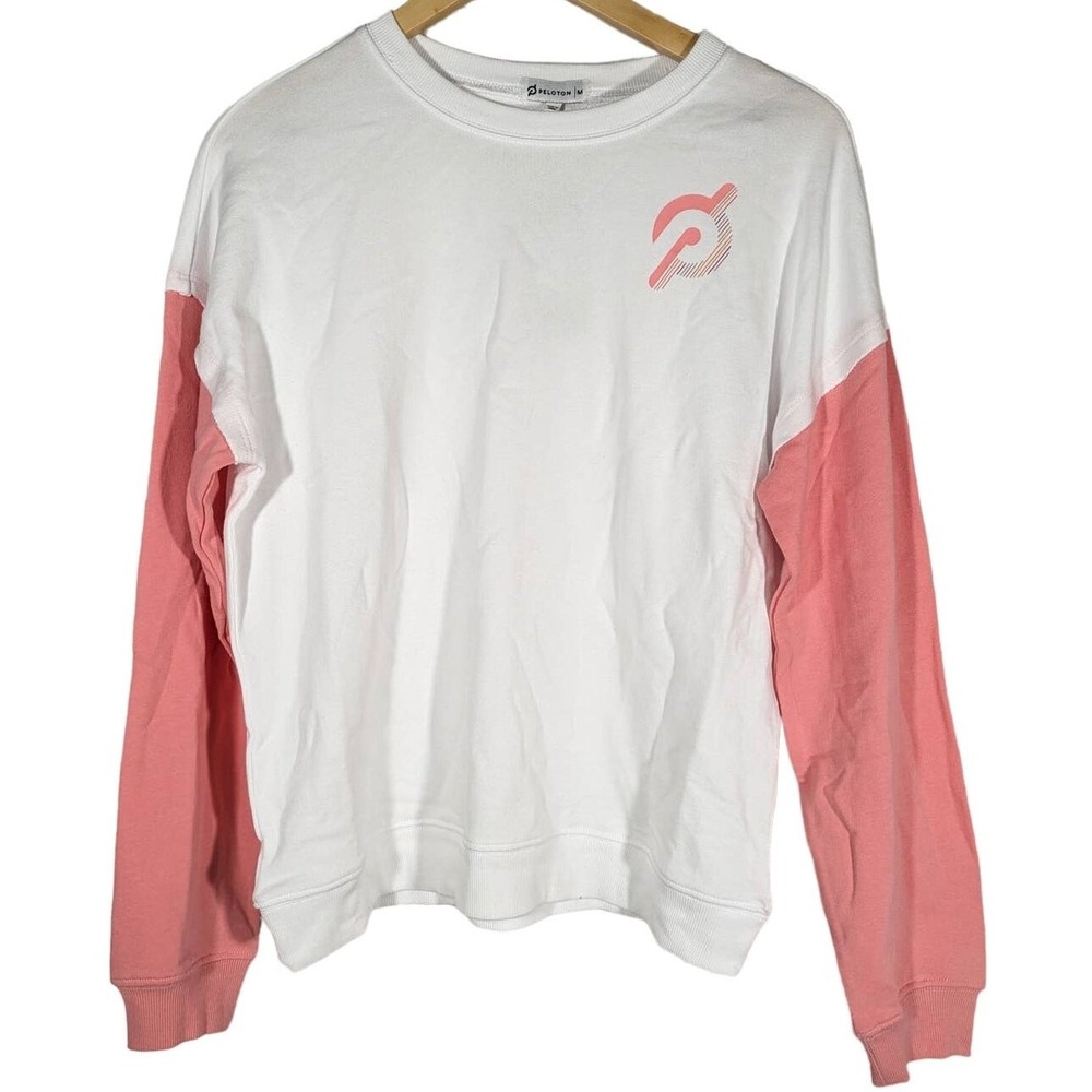 Peloton SU121 Unwind Pullover Sweatshirt White Coral Pink Colorblock Size M